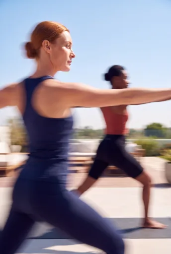 Residents moving together outdoors
